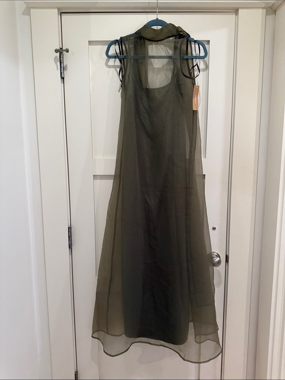 Sleeveless Olive Green Sheer Maxi Dress